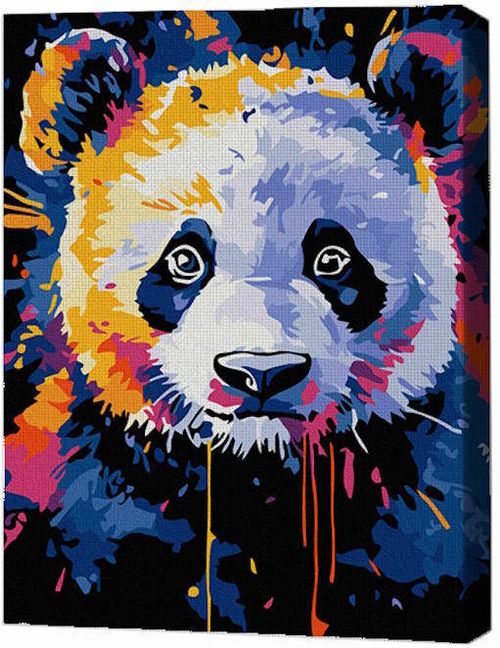cumpără Tablou pe numere BrushMe RMGB009FC 30x40сm (pânză neagră/fără cutie) Panda în culori în Chișinău 