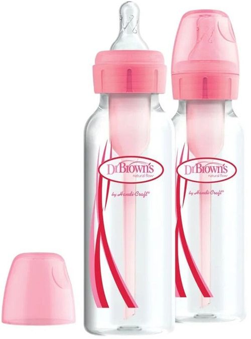 купить Поильник Dr. Brown's 072239306369 Set 2 biberoane cu gat ingust Options+ Roz, 250ml в Кишинёве 
