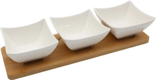 купить Посуда прочая EuroGold 7112901414 Boluri patrate ceramice pe suport din bambus 3buc в Кишинёве 