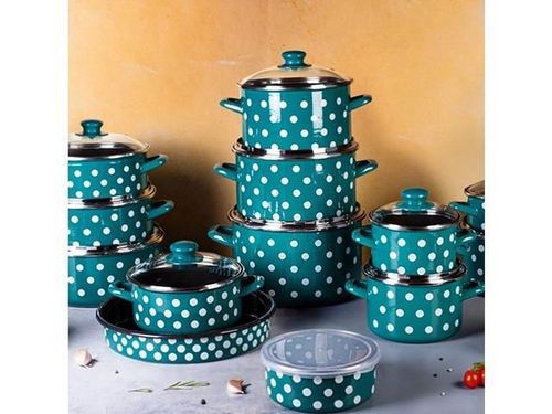 cumpără Cratiță Metalac 57047 Cratita emailata Green Dots 20cm, 4.0L, capac din sticla în Chișinău 