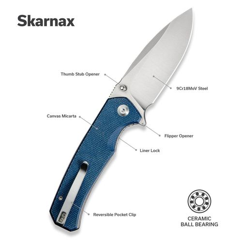 купить Нож походный Sencut S24025-3 Skarnax, mâner Micarta albastru, Liner Lock в Кишинёве 