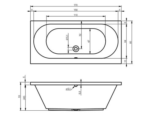 cumpără Cadă de baie Riho Carolina 170x80 B055001005 acryl în Chișinău 