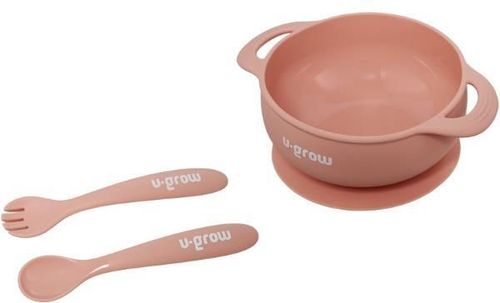 купить Посуда для кормления U-Grow UG-SET11PK Set bol cu linguriță și furculiță din silicon, roz в Кишинёве 