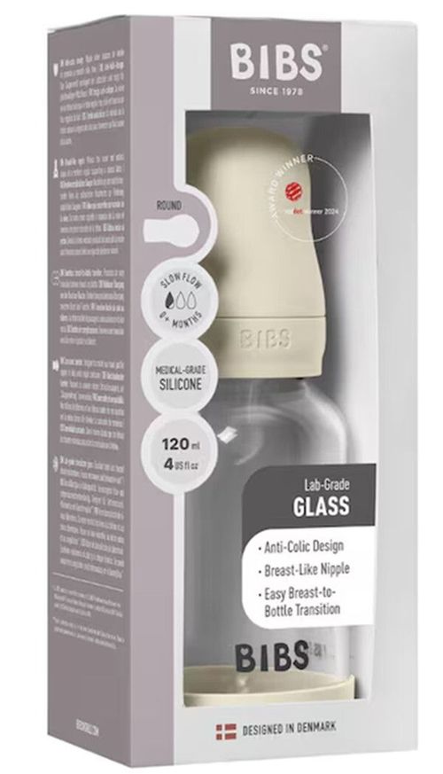 купить Поильник BIBS 50191216 Biberon din sticla anticolici Ivory cu tetina din silicon 0+ luni, 120ml в Кишинёве 