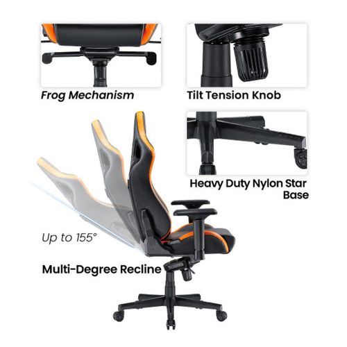 купить Игровое кресло Lumi Premium Gaming Chair CH06-34 with Headrest & Lumbar Support CH06-34, Black/Orange, PVC Leather, 4D Armrest, Steel Frame, 350mm Nylon Plastic Base, PU Caster, 80mm Class 4 Gas Lift, Weight Capacity 180 Kg XMAS в Кишинёве 