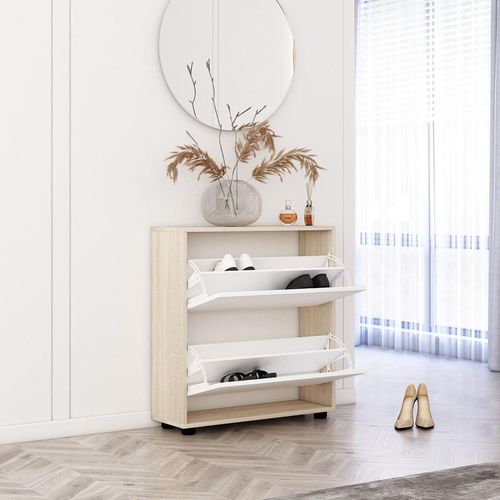 cumpără Raft pentru încălțăminte Mobildor-Lux Leo 50x27x86H cm Sonoma/White în Chișinău 