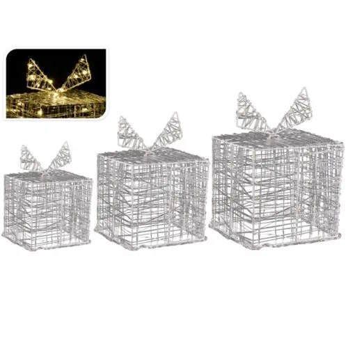 cumpără Decor de Crăciun și Anul Nou Promstore 23448 Set figurine Cadou-cub 12/15/20сm, 90LED alb-cald în Chișinău 