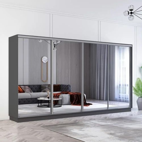 cumpără Dulap Mobildor-Lux Fox uși glisante din oglinzi (370x60x220H cm) Anthracite în Chișinău 