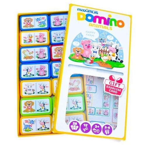 купить Настольная игра Maximus MX5489 Joc de masă Domino multicolor cu animale, 28 dominouri в Кишинёве 