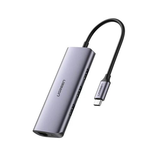 cumpără Adaptor de rețea USB Ugreen 60718 HUB 5in1 Ultra Slim Type-C to 3xUSB+RJ45+Type-C, Space Grey în Chișinău 
