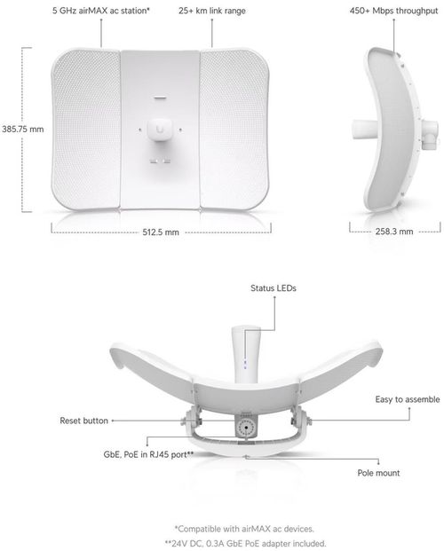 купить Wi-Fi точка доступа Ubiquiti LBE-5AC-LR, airMAX LiteBeam 5AC в Кишинёве 