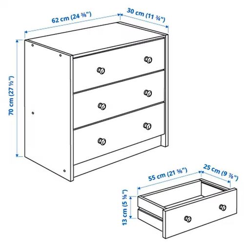 купить Комод Ikea Rast 3 ящика 62x70 Pine в Кишинёве 