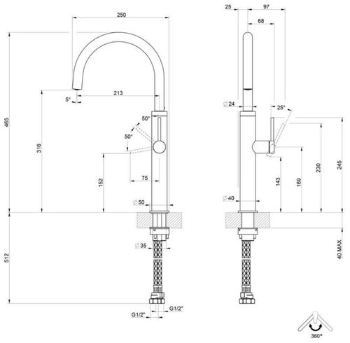 купить Смеситель кухонный Gessi 60214-239 Gessi 316 Steel Brushed в Кишинёве 
