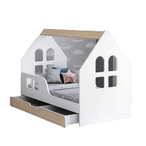 купить Кровать Happy Babies House Windows L02 cu sertar 70x140 (White/Light Pear) в Кишинёве 