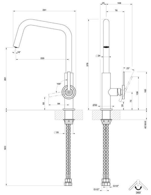 cumpără Bateria bucătărie Gessi 60301-275 Stelo Matte Cipria în Chișinău 