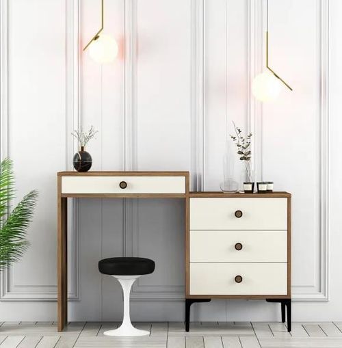 cumpără Măsuţa de toaletă Trendy Lizbon 554, Nuc, Crem, 124x84x40cm (masa de machiaj) (GTR001463) în Chișinău 