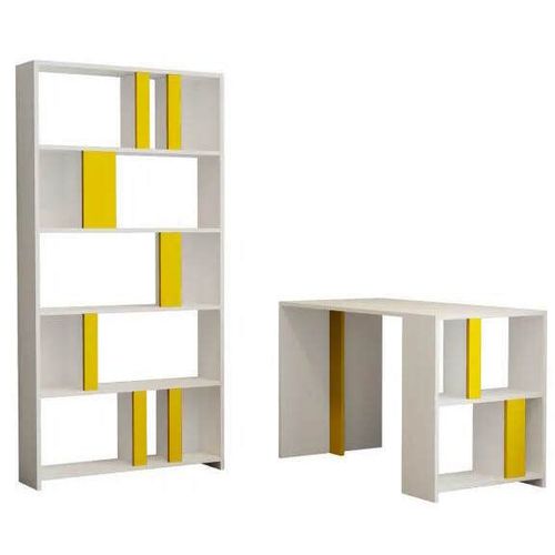cumpără Masă de birou Trendy Lima, alb, galben, cu raft în Chișinău 