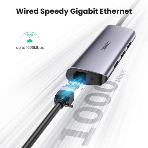 cumpără Adaptor de rețea USB Ugreen 60718 HUB 5in1 Ultra Slim Type-C to 3xUSB+RJ45+Type-C, Space Grey în Chișinău 
