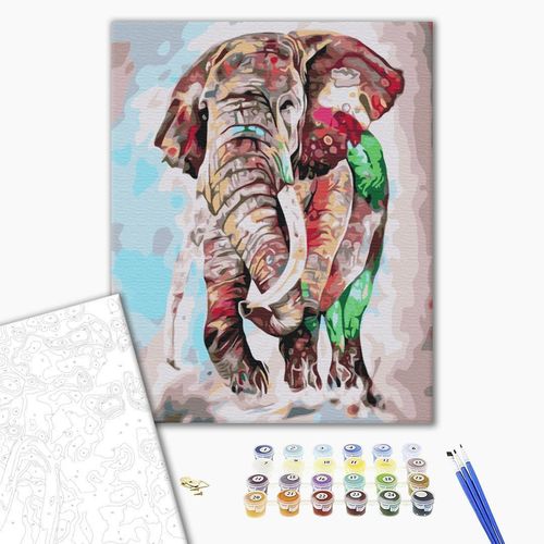 cumpără Tablou pe numere BrushMe BS52169FC 40x50cm (fără cutie) Elefant în culori de curcubeu în Chișinău 