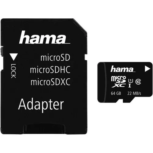 купить Флеш карта памяти SD Hama 108075 microSDXC 64GB Class 10 UHS-I 22MB/s + Adapter/Mobile в Кишинёве 