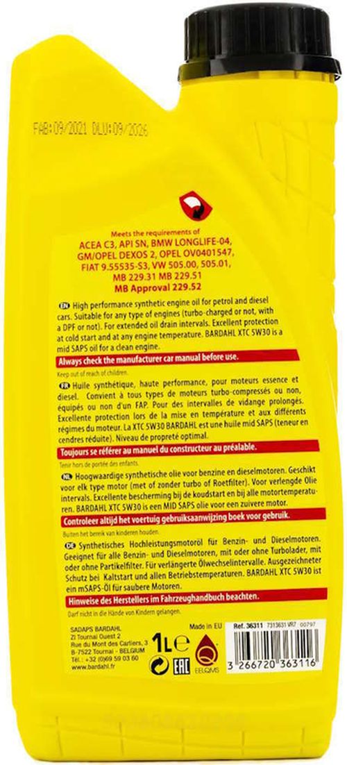 купить Масло Bardahl 5W30 XTC C3 1л BMWVWMB (36311) в Кишинёве 