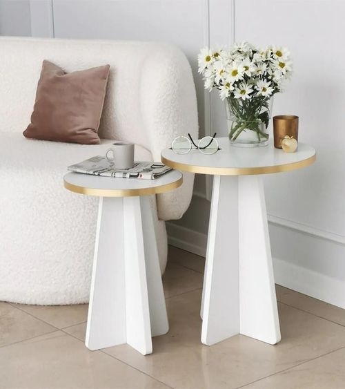 купить Журнальный столик Trendy Грибной 2, золотой, белый, набор в Кишинёве 