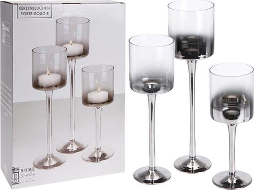 купить Декор H&S 52517 Set 3 sfesnice din sticla Pocal 25cm, 30cm, 35cm, argintiu в Кишинёве 