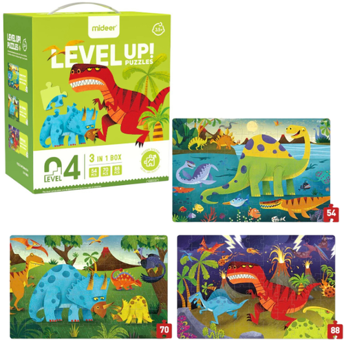 Seria de puzzle-uri Mideer „Era dinozaurilor”, 3 în 1, nivelul 4 