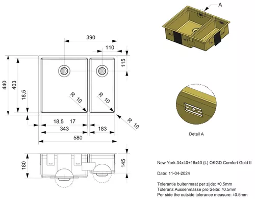 cumpără Chiuvetă bucătărie Reginox R39229 New York 34x40+18x40 Gold II în Chișinău 