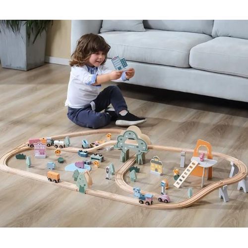 купить Конструктор Viga 44067 Calea ferata din lemn cu tren si accesorii, 90 elem. в Кишинёве 