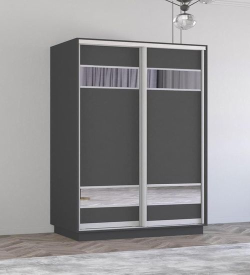 купить Шкаф Mobildor-Lux Fox uși glisante din PAL cu elemente din oglindă (170x60x200H cm) Anthracite в Кишинёве 