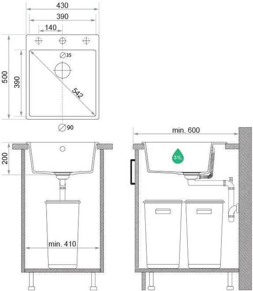 купить Мойка кухонная Primagran Riga 45 Black + accesorii 500x430 MYBKC в Кишинёве 