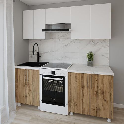 cumpără Mobilă pentru bucatarie Smartex (30010) K1 200cm Alb+Stejar inchis în Chișinău 