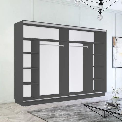 cumpără Dulap Mobildor-Lux Fox uși glisante din PAL cu elemente din oglindă (320x60x230H cm) Anthracite în Chișinău 