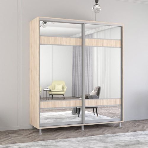 cumpără Dulap Mobildor-Lux Aron cu uși glisante cu oglindă zebra (220x60x200H cm) Sonoma în Chișinău 
