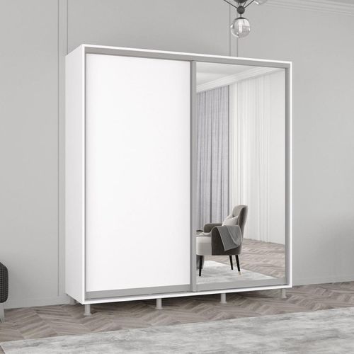 cumpără Dulap Mobildor-Lux Aron-P uși glisante din oglindă și PAL (190x60x200H cm) Alb Brilliant în Chișinău 