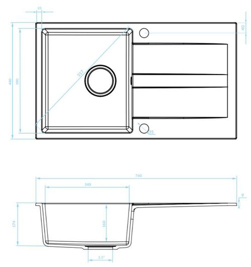 cumpără Chiuvetă bucătărie Backer Nona Wing Black 760x440 în Chișinău 