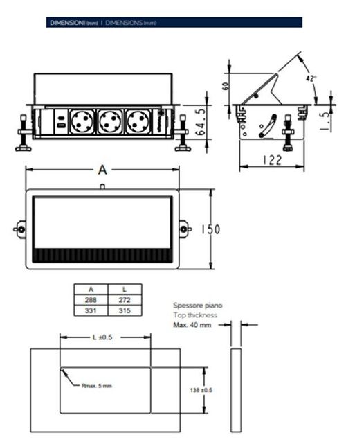 купить Розетка электрическая ASA Plastici 060.31F.00507 Versanet 3 sockets F + 1 USB 5V (A+C) Brushed steel в Кишинёве 