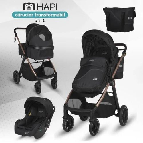 cumpără Сărucior pentru copii Coccolle Hapi Soley H2003 Carucior 3/1, Jet Black în Chișinău 