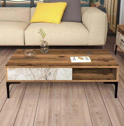 купить Журнальный столик Trendy Istanbul, Nuc, Marmura Alba 105x32x60cm в Кишинёве 