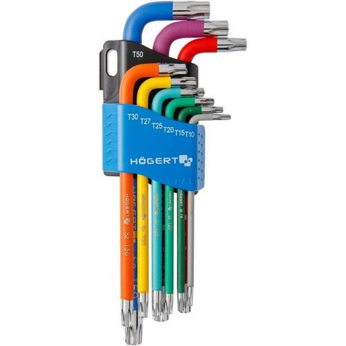 купить Набор ручных инструментов Hoegert Set chei hexagonale lungi L COLOR TORX, T10-T50, 9 buc. HT1W817 в Кишинёве 