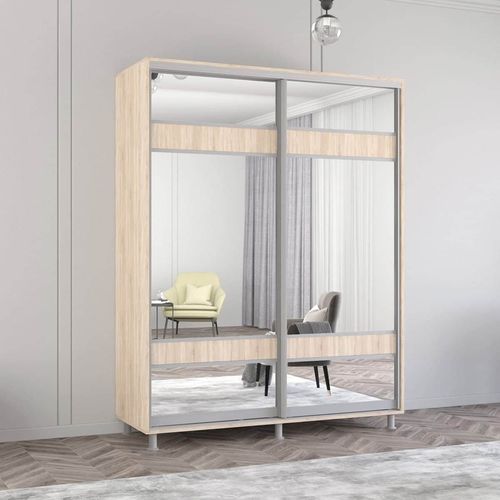 cumpără Dulap Mobildor-Lux Aron-P 1.0m-1.8m uși glisante din PAL cu oglindă zebra (170x60x210H cm) Sonoma în Chișinău 