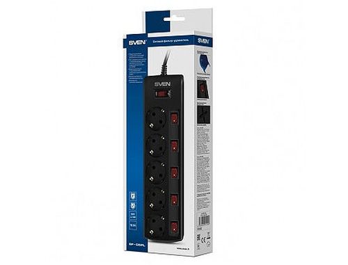 cumpără Фильтр импульсных помех SVEN SF-05PL 5 sockets with individual switches, Black, 3m (Priza cu protectie - prelungitor/basic surge protection) în Chișinău 