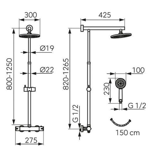 купить Душевая панель Ferro Trevi NP75-TRV7U-GM, цвет "тёмно-серый" с термостатом в Кишинёве 