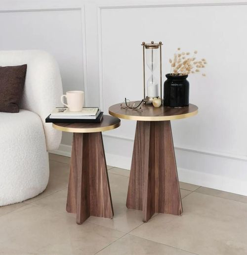 купить Журнальный столик Trendy Грибной 2, золотой, ореховый, набор в Кишинёве 