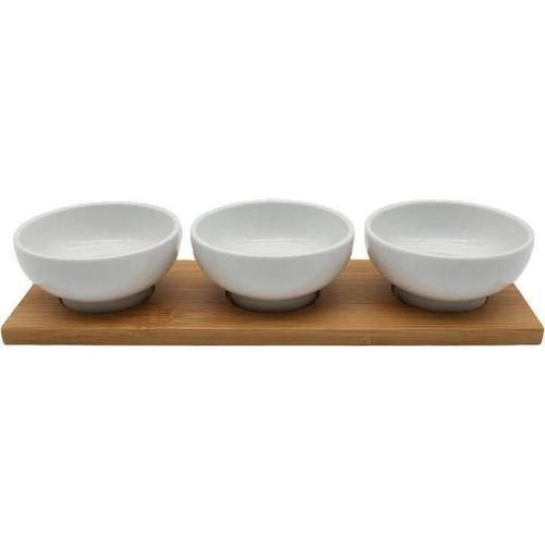 купить Посуда прочая EuroGold 7112901411 Boluri rotunde ceramice pe suport din bambus 3buc в Кишинёве 