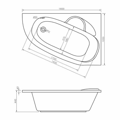 купить Ванна Bonito асимметричная Home Blanca 1600x1050 правая акрил в Кишинёве 