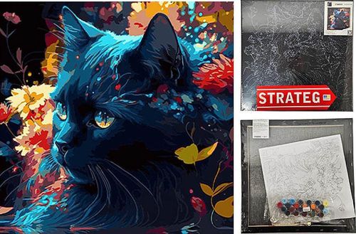 cumpără Tablou pe numere Strateg 57227 Pisica neagra 40x40cm (fundal negru) în Chișinău 