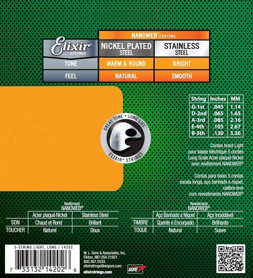 купить Струна для музыкального инструмента Elixir Nanoweb BASS Nickel 5-String Light 14202 в Кишинёве 