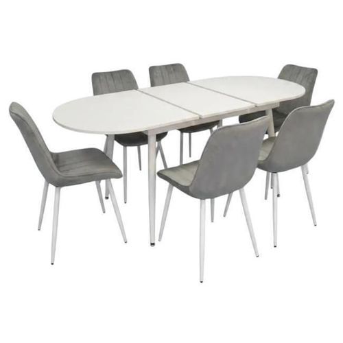 купить Комплект стол и стулья Evelin di Costacurta стол DT-533R Wh + 6 стульев YTC-055Wh BLU-13 (Light grey) в Кишинёве 